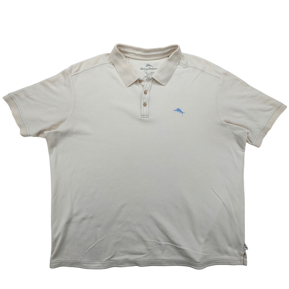 Tommy Bahama Shirt Mens 2XL Supima Cotton Polo Beige Blue Marlin Logo Classic